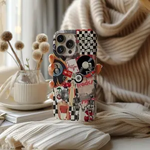 Disco Skater Girl Vintage 8 Ball Collage Phone Case, Edgy Cherry Disco Print, Vintage Case Suitable for IPhone17 11 12 13 14 15 16 Pro Max Air Plus