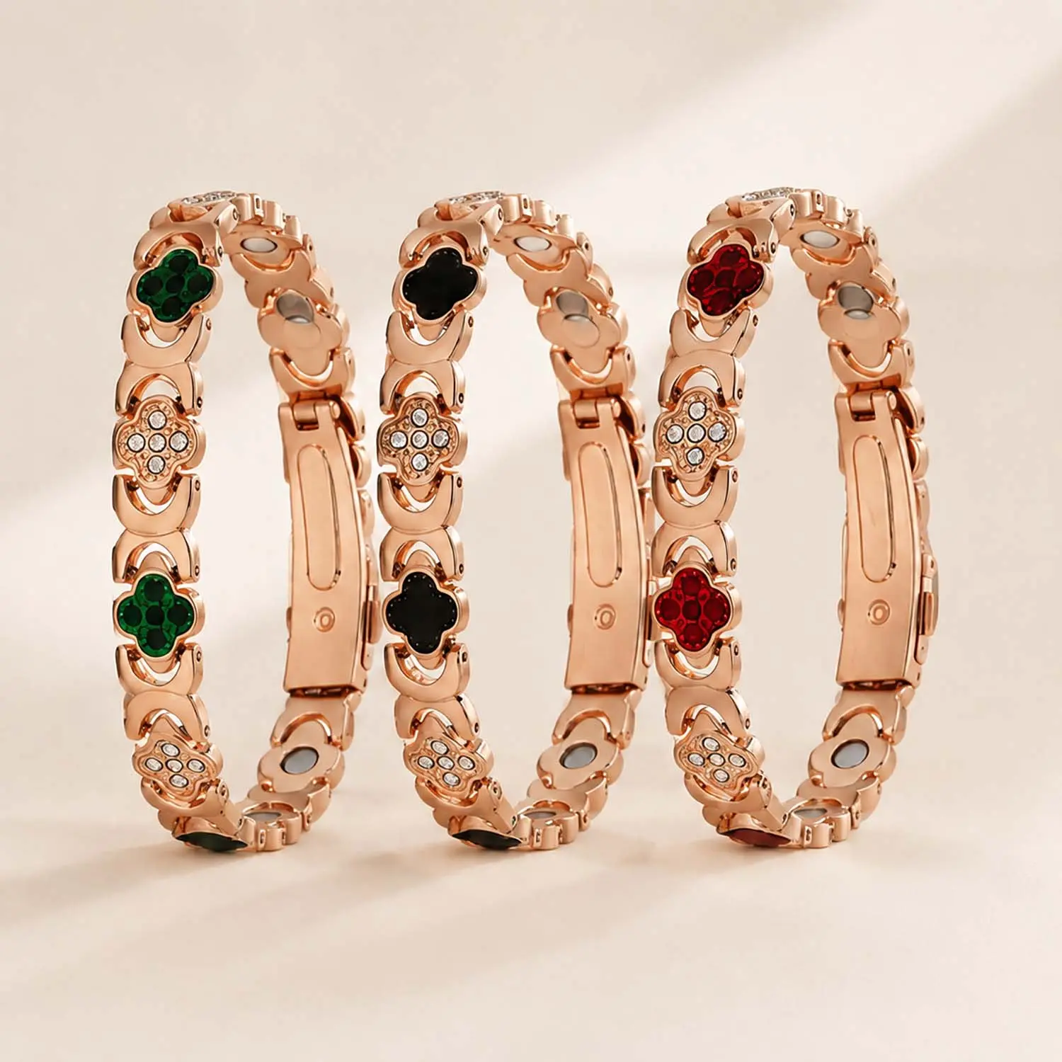 Best-Selling Trendy Affordable Luxury Bracelet, Diamond-Encrusted Four-Leaf Clover Single-Row Bracelet, Detachable Magnetic Buckle Design, Fashion Couple Matching Bracelets, Elegant Jewelry Gifts, Ideal Travel Souvenir & Daily Wear Accessories
