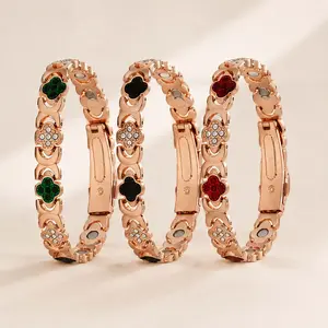 Best-Selling Trendy Affordable Luxury Bracelet, Diamond-Encrusted Four-Leaf Clover Single-Row Bracelet, Detachable Magnetic Buckle Design, Fashion Couple Matching Bracelets, Elegant Jewelry Gifts, Ideal Travel Souvenir & Daily Wear Accessories