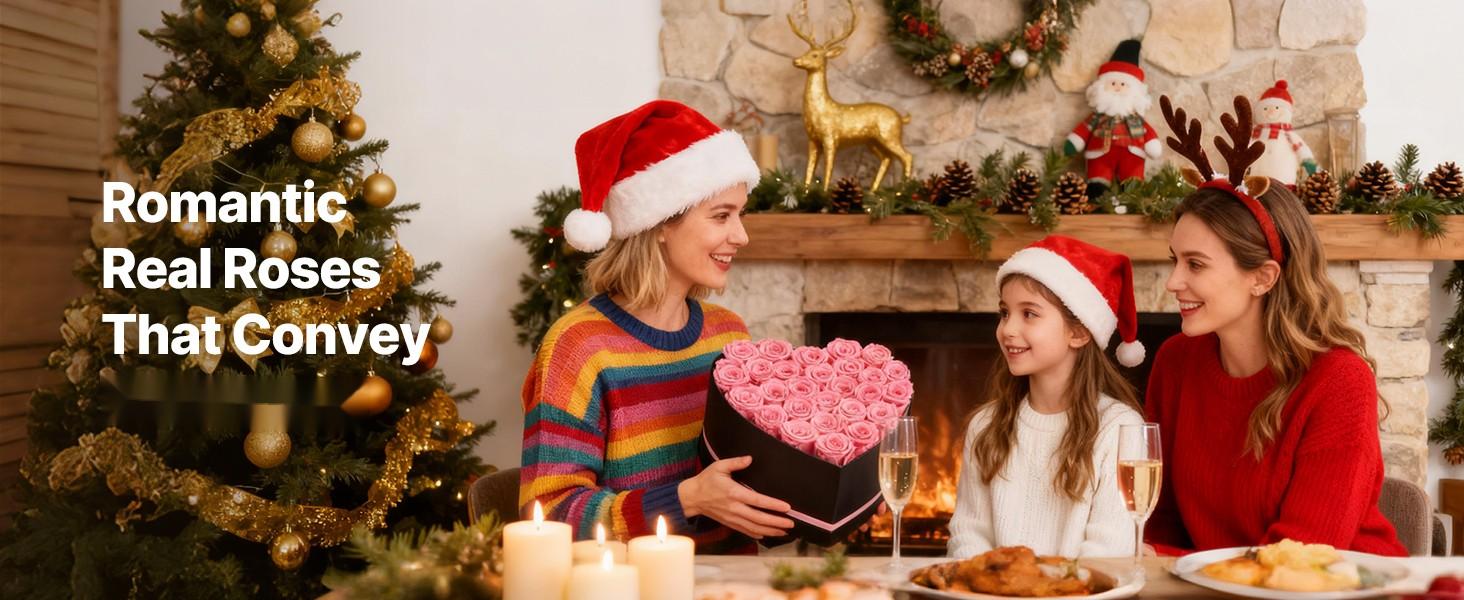 27 Preserved Roses in a Heart Shape Box - Eternal Flowers Immortal Bouquet in Pink, Long-Lasting Gift for Women, Wife, Mother, Anniversary, Valentine's Day, Birthday, Christmas Gift Idea