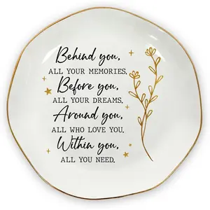 Graduation Gifts for Women Her - 4"x4" Round-Shaped Ceramic Jewelry Dish Tray - Thank You Inspirational College High School Graduation Gifts for Friend Sister Her, Decorative Trinket Dish