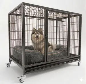 Dog Kennel Cage 37 Length with Lockable Wheels for Easy Mobility and Secure Pet Housing Heavy-Duty Metal Construction Rust-Resistant Finish Top Loading Stackable Durable Easy to Clean Lockable and Secure