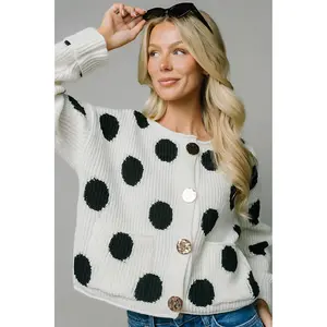 Dots of Fun Knit Sweater - Ivory and Black Polka Dot Design
