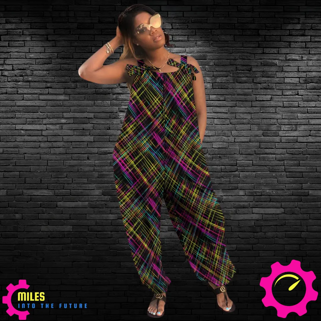 Neon Grid Baggy Jumpsuit