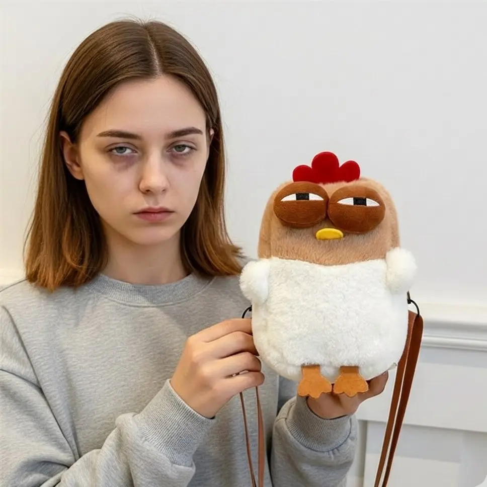 Women's Adorable Cartoon Overworked Chicken Crossbody Bag - Cute Versatile Daily Purse for Office Use, Ideal Fun Gift for Dark-Circled Office Workers, Purses Crossbody Bag