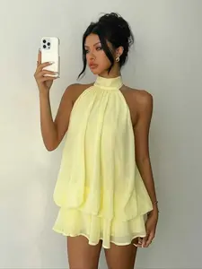 Women's Mini Dress, Chiffon Elegant Ruffled Butter Strapless Bowknot Mini Dress, Summer Party Dress, Wedding Travel, Womenswear