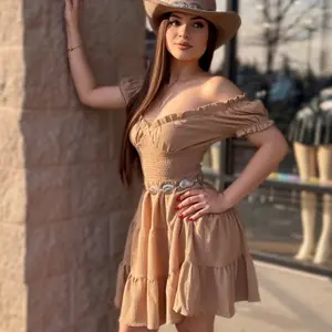 Ruffle Western Dress - Casual Women's Dress with Ruffle Detail, Adjustable Waist Straps, and Flared Skirt - Womenswear