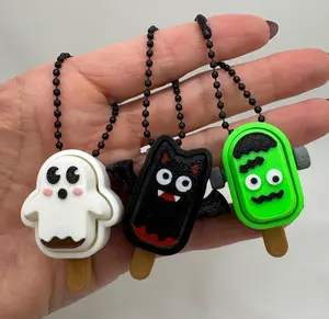 3D Printed Halloween Popsicle Keychain Clickers | Ghost, Bat & Frankenstein | Cute Spooky Fidget Toy | Trick or Treat Gift