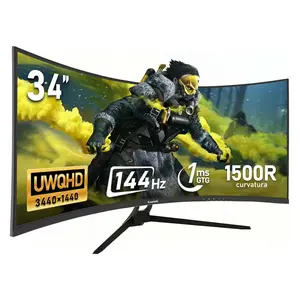 34 Inch Ultrawide Curved 144Hz Gaming Computer Monitor 1500R PC Screen,21:9 UWQHD (3440x1440),Adaptive Sync,178° Viewing Angle,Display Port、HDMI2.0,Compatible with wall mounting - Black