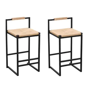 Donext Bar Stools Set of 2, Counter Height Paper Rope Woven Stools with Backs, Boho Rattan Counter Stools for Kitchen & Dining