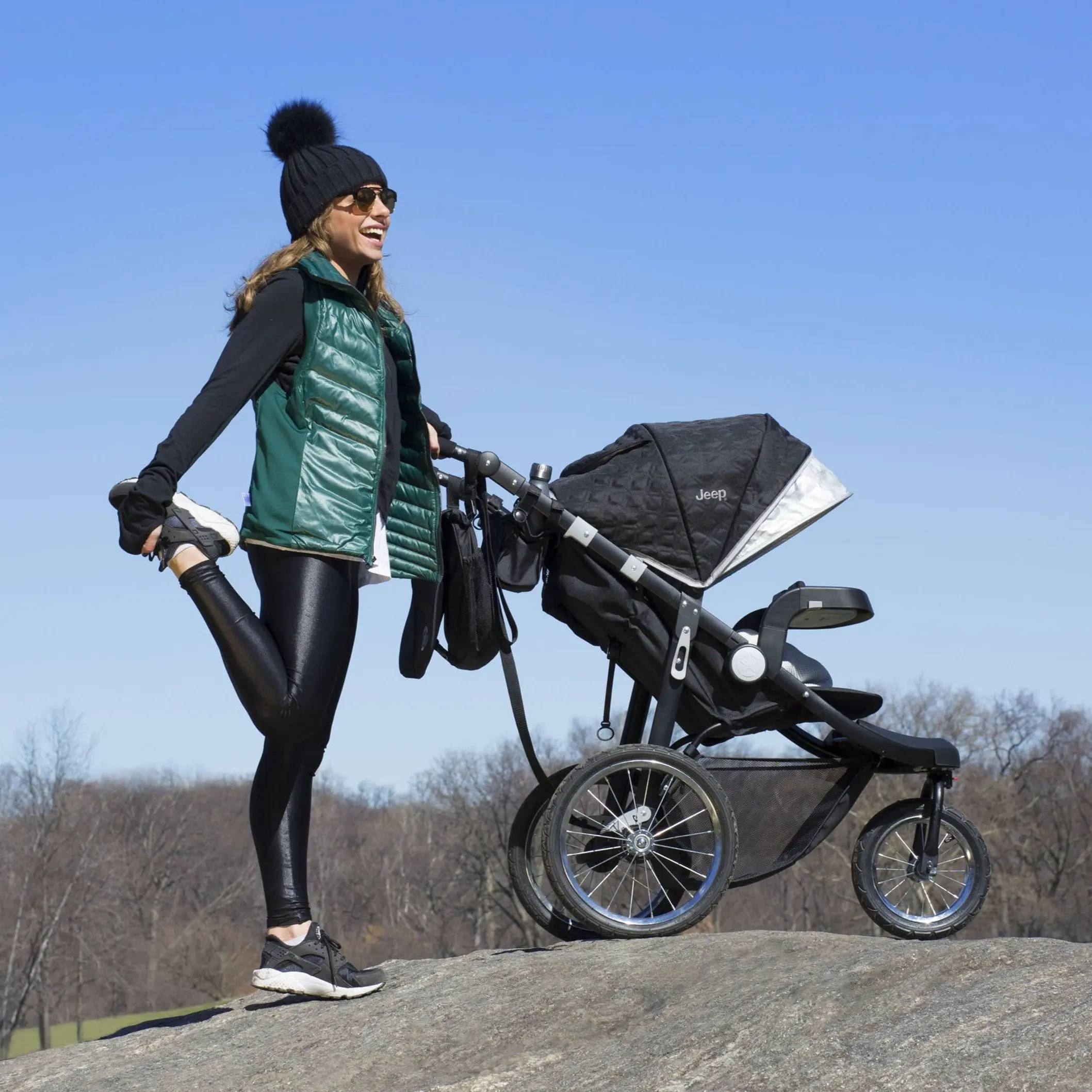 Jeep® Cross-Country Sport Plus Jogger, Travel Stroller with Sun Visor, Safety Harness, Durable Frame, Extendable Canopy