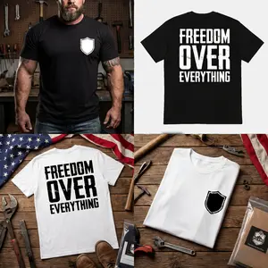 Freedom Over Everything Vintage Distressed T-Shirt for Men, Patriotic Shield Logo Graphic Tee, American Pride Shirt, Perfect Gift for Veterans, Retro USA Trucker Style Apparel