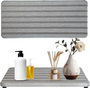 2 PCS Water Absorbent Diatomite Rectangle Coasters with Grooved Design - Thirsty Absorbing Stone Tray for Soaps Dish, Hand Soaps, Plants, Toiletries - Keep Bathroom & Kitchen Counter Tops Dry & Tidy