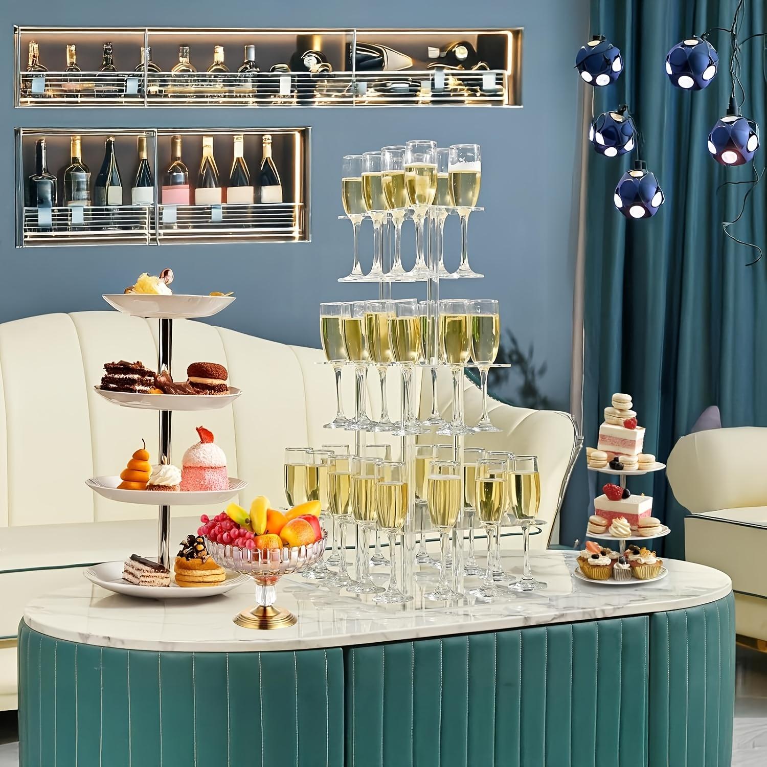 ADISEN 3 Tier Acrylic Champagne Holder 2 Tier Acrylic Champagne Flute Holder Stand for Party with 10 Slots, Countertop Champagne Glass Holder Stand Champagne Tower, Rectangle Acrylic Champagne Display Rack Stand 16.93×9.06×1.97 inch