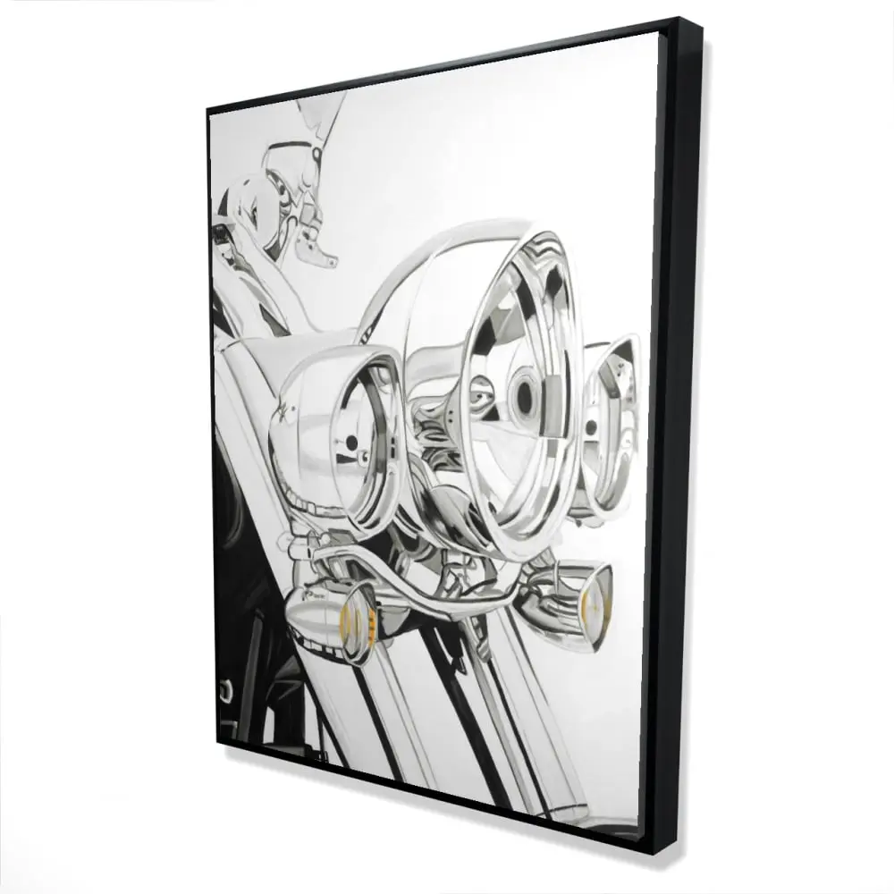 360 stand 36x48 in. Monochrome Framed Motorcycle Artwork - Industrial Lightweight Photo Print, Wall Decoration, Home Supplies Gift for Adventure Room Displays, Artistic, Automotive-Themed Wall Arts, Room Accessories, Biker, Black And White, Vehicles