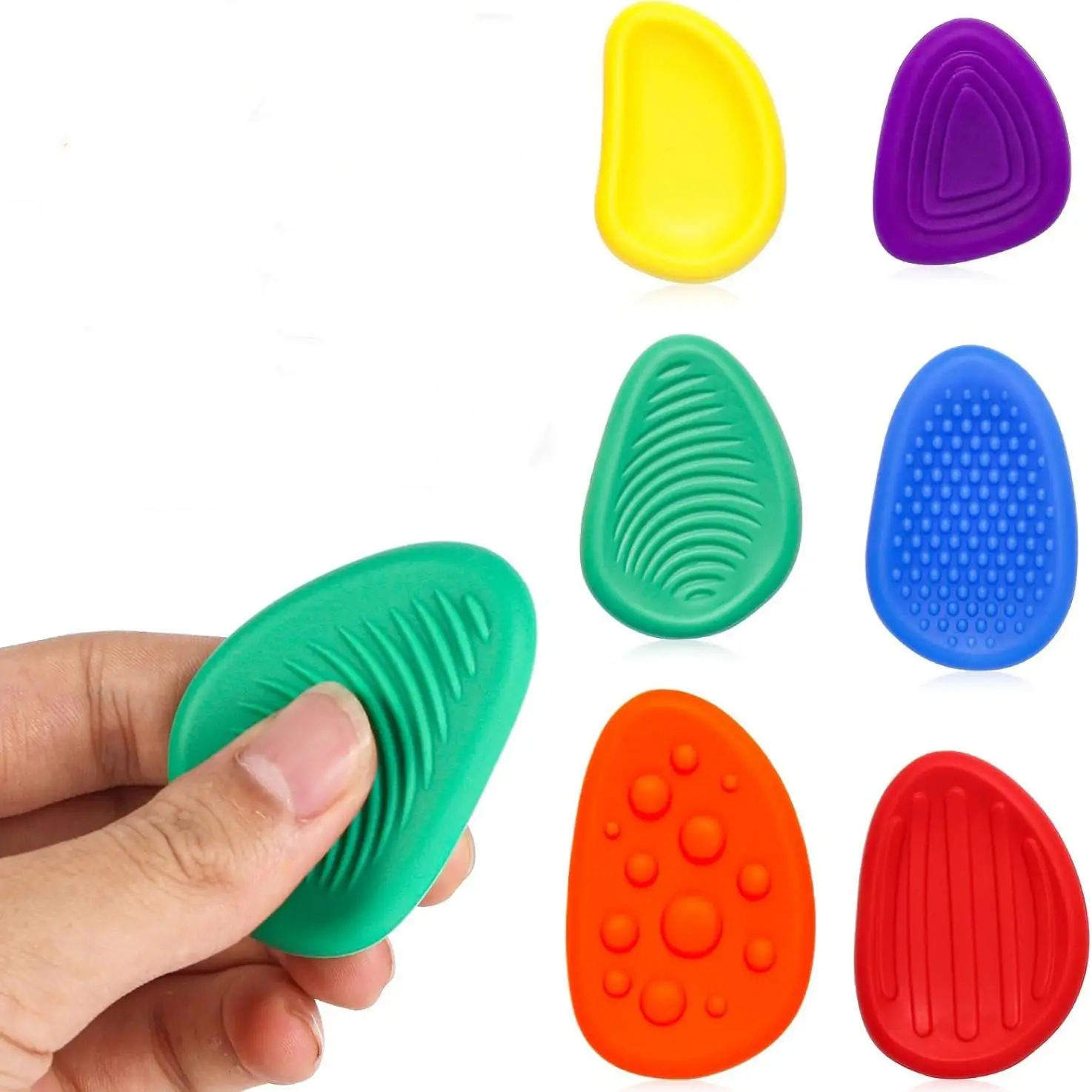 Random Color Sensory Stone for Kids, 6 Counts Silicone Textured Worry Stones, Quiet Fidgets for Stress Relief, Classroom Prizes Sensory Toys, Mother's