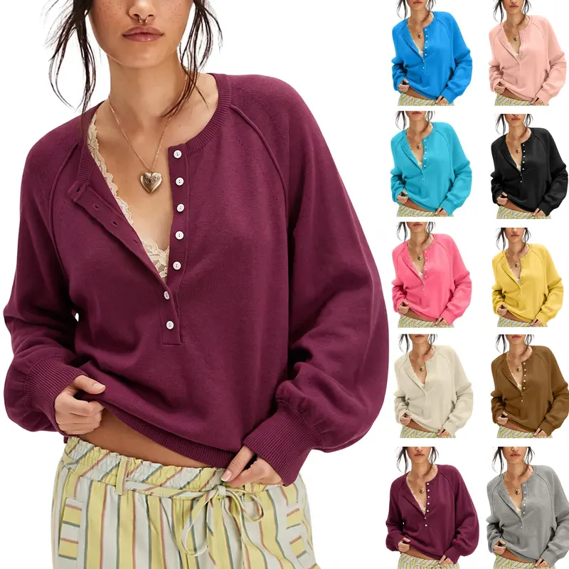 SCUSTY Womens Long Sleeve Knitting Sweater Tops Half Button Sweaters Henley Neckline Casual Lightweight Solid Pullover Knitting Comfortable Soft Womenswear SohoChic