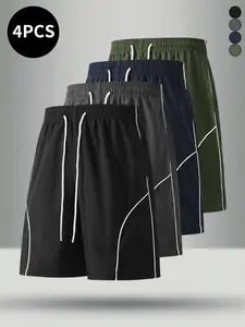 4-Pack Menswear Men's Striped Shorts - Anti-wrinkle Loose, Cool, Minimal OOTD Style for Summer, Ideal for Running Training, Hiking and Daily Fitness