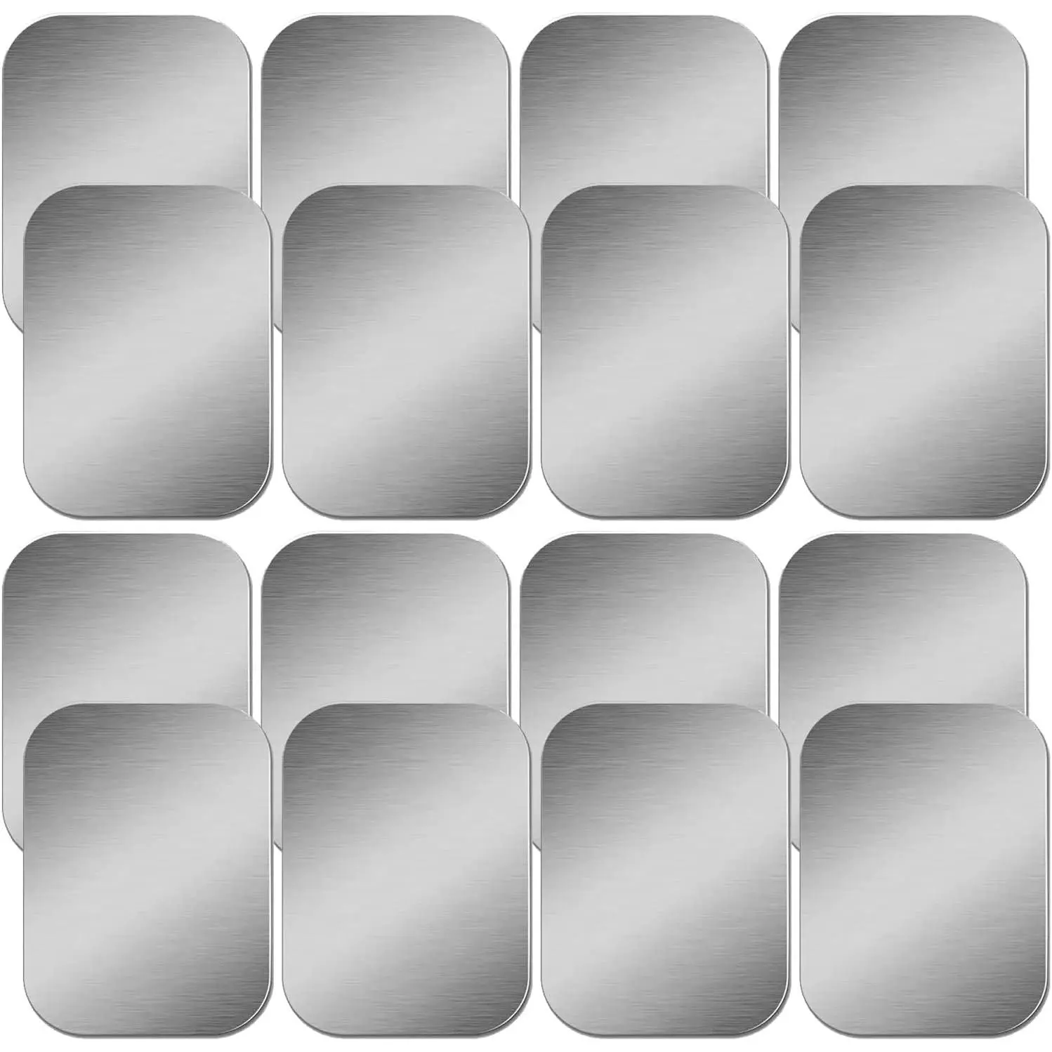 Phone Metal Stickers for Magnetic Mount.Replacement Set of 16 Magnet Metal Plates Inside Cell Phone Case.Silver Sticky 3M Adhesive Backing Car Small Rectangular Iron Discs for Holder Crafts