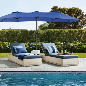 [With Base]15ft Large Patio Umbrella with Base Included, Rectangle Table Umbrella Outdoor Patio, Outside Umbrellas for Deck, Market, Backyard, Khaki