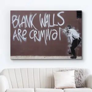 Canvas Print Wall Art Banksy Blank Walls are Criminal Graffiti & Street Art Pop Culture Illustrations Pop Art Bohemian Multicolor Dark for Living Room, Bedroom, Office SHJY-01164