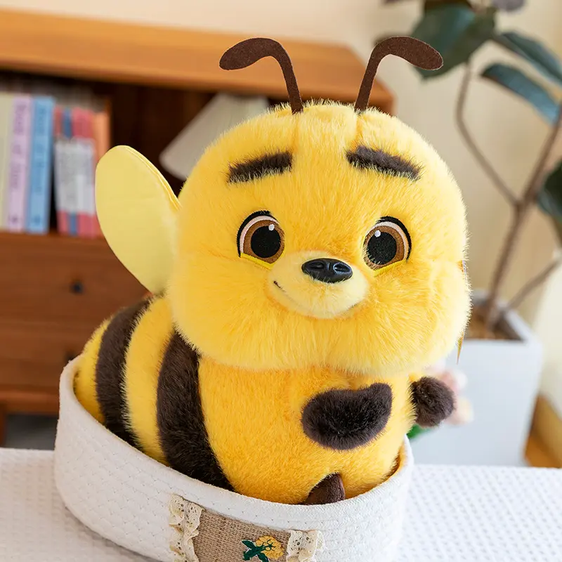 Soft, round little bee plush toy — soothing aesthetic bee figurine, desktop companion ornament