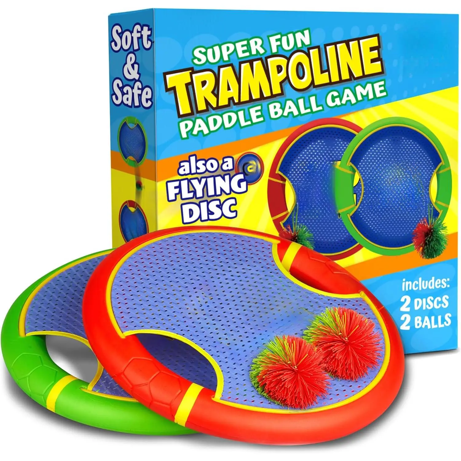 Fun Bouncy Paddle & Stringy Ball Toss & Catch Game - Easy to Use for Kids All Ages - Soft Foam Design for Safe Play Indoors or Outdoors - Also Works as Flying Disc - Great Gift Idea for Boys & Girls