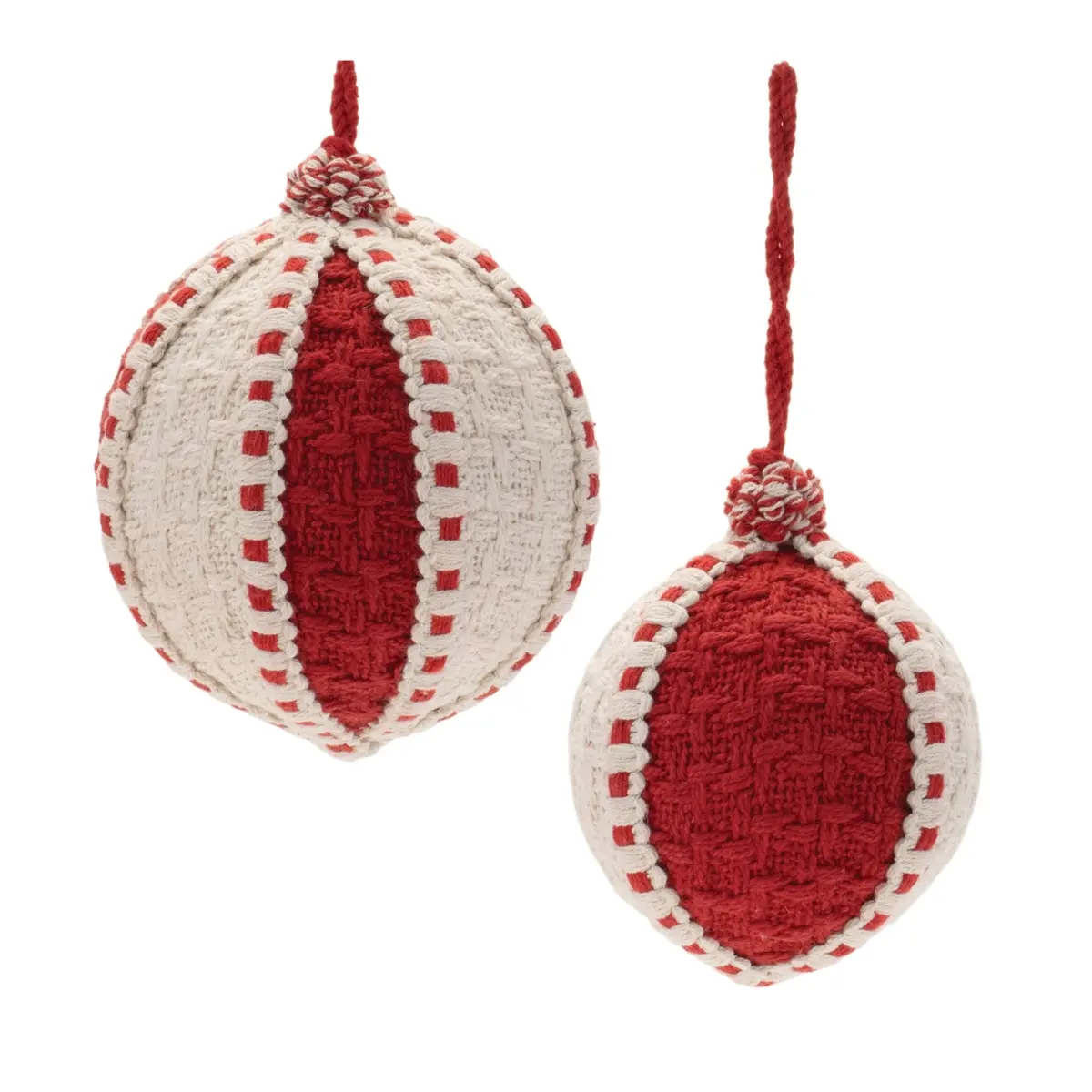 Melrose 94552DS 360-Stand Christmas Ornament Set - 4 Pieces, 4-5 in., Plastic & Cotton Ball Material, Beige & Red Festive Home Christmas Tree Hanging Decorations, Christmas Ornaments
