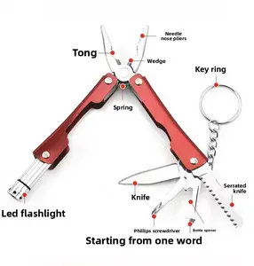 Multi-function folding pliers with LED light, outdoor fishing and camping mini portable emergency multi-purpose tool knife pliers