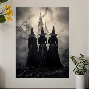 Spooky Witch Canvas Art Print, 12x16" - Frameless Vintage Halloween Wall Decor for Living Room, Bedroom, Office, and Bar, Halloween Home Decor, Perfect for Room Decor