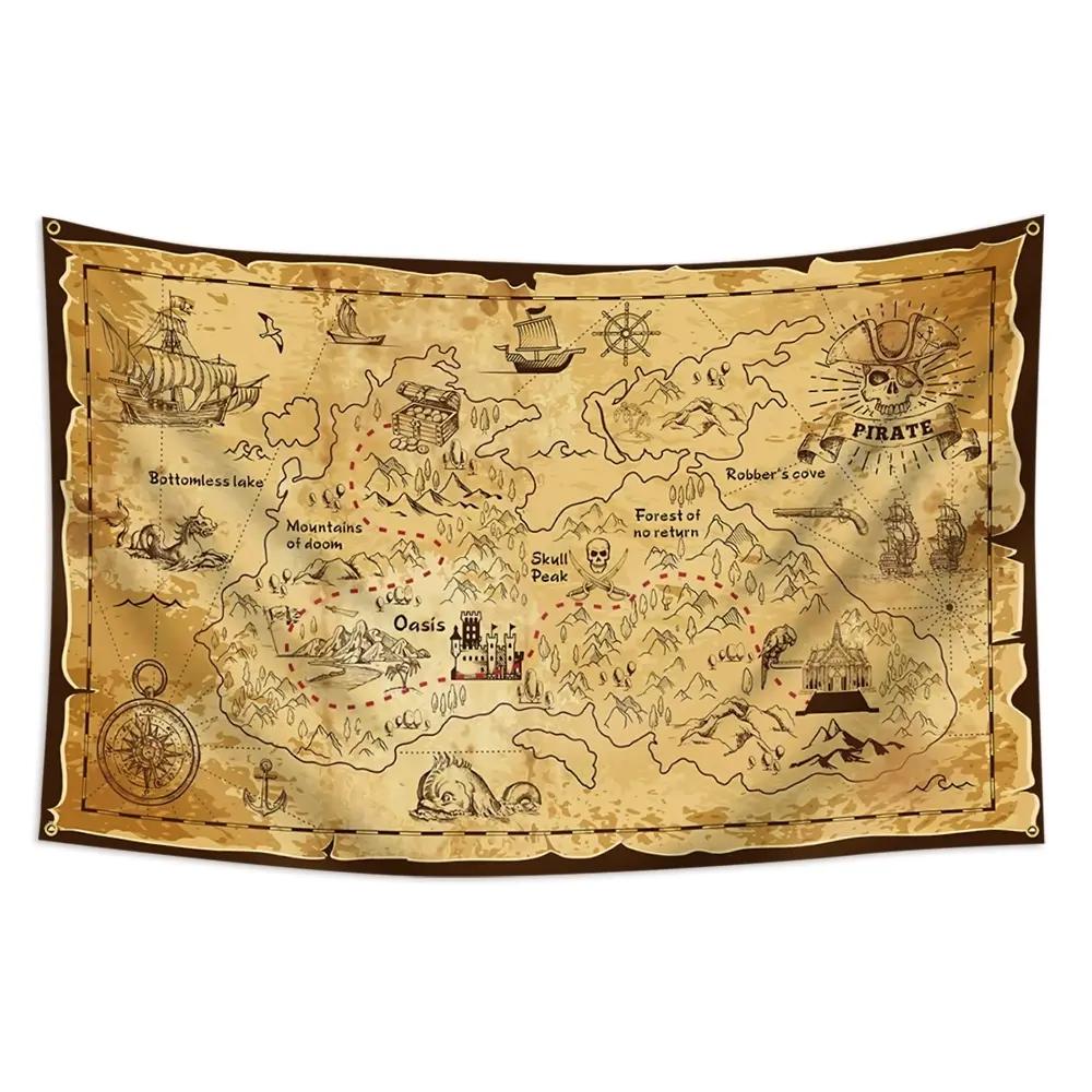 Halloween Pirate Treasure Map Banner, Pirate Theme Background for Photography, Party Decoration, Carnival Birthday Supplies, Party Decorations Banners, Wall Decor Flags