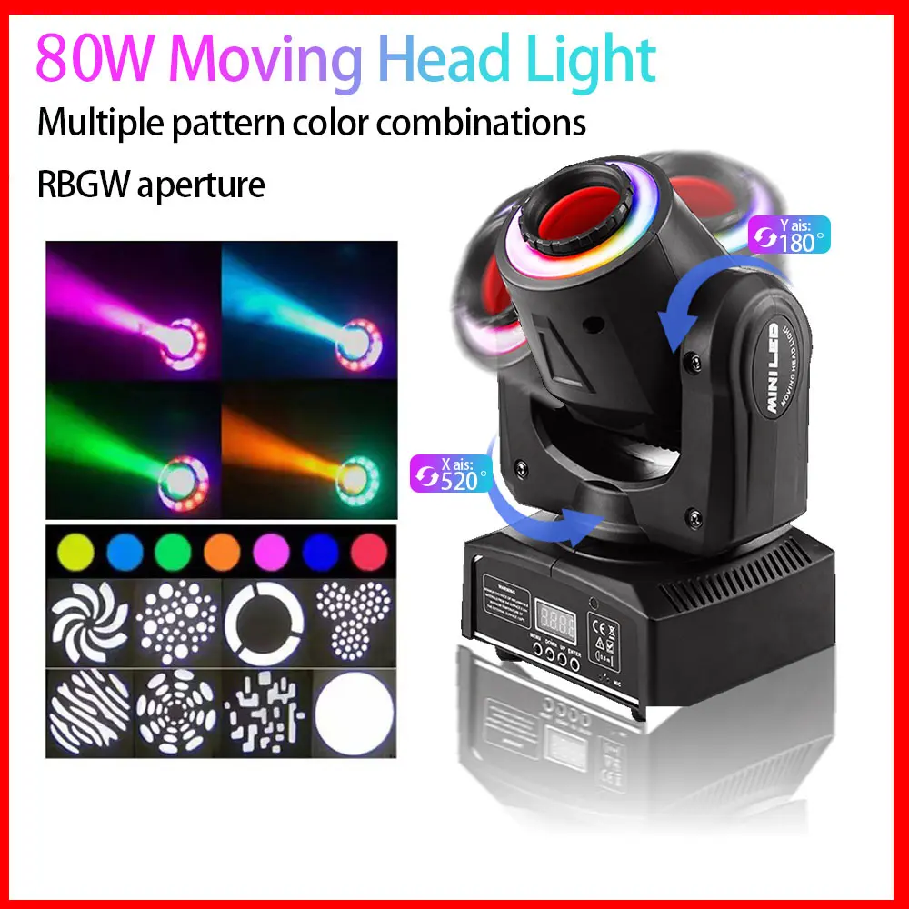 80W LED Moving Head DJ Light – DMX512 Sound Activated Beam Stage Light for Club, KTV, Bar, Wedding, Party, Disco