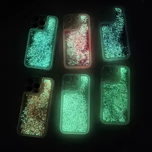 Liquid Glitter Glow Phone Case ✨     Floating Sand + Sparkle - Cute Aesthetic Cover for iPhone 14 13 12 11- Glow-in-the-Dark