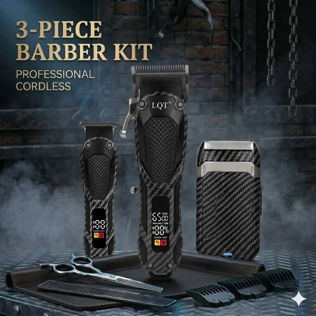 LQT Luxury Men's Professional Smooth Barber Equipment Hair Clipper Kit - Cordless Clippers, Stainless Steel Precision Blades, Carbon T-Blade Trimmer, Electric Shaver, Rechargeable Grooming Set with LED Display, Birthday Gift, Beauty Products, Father's Day