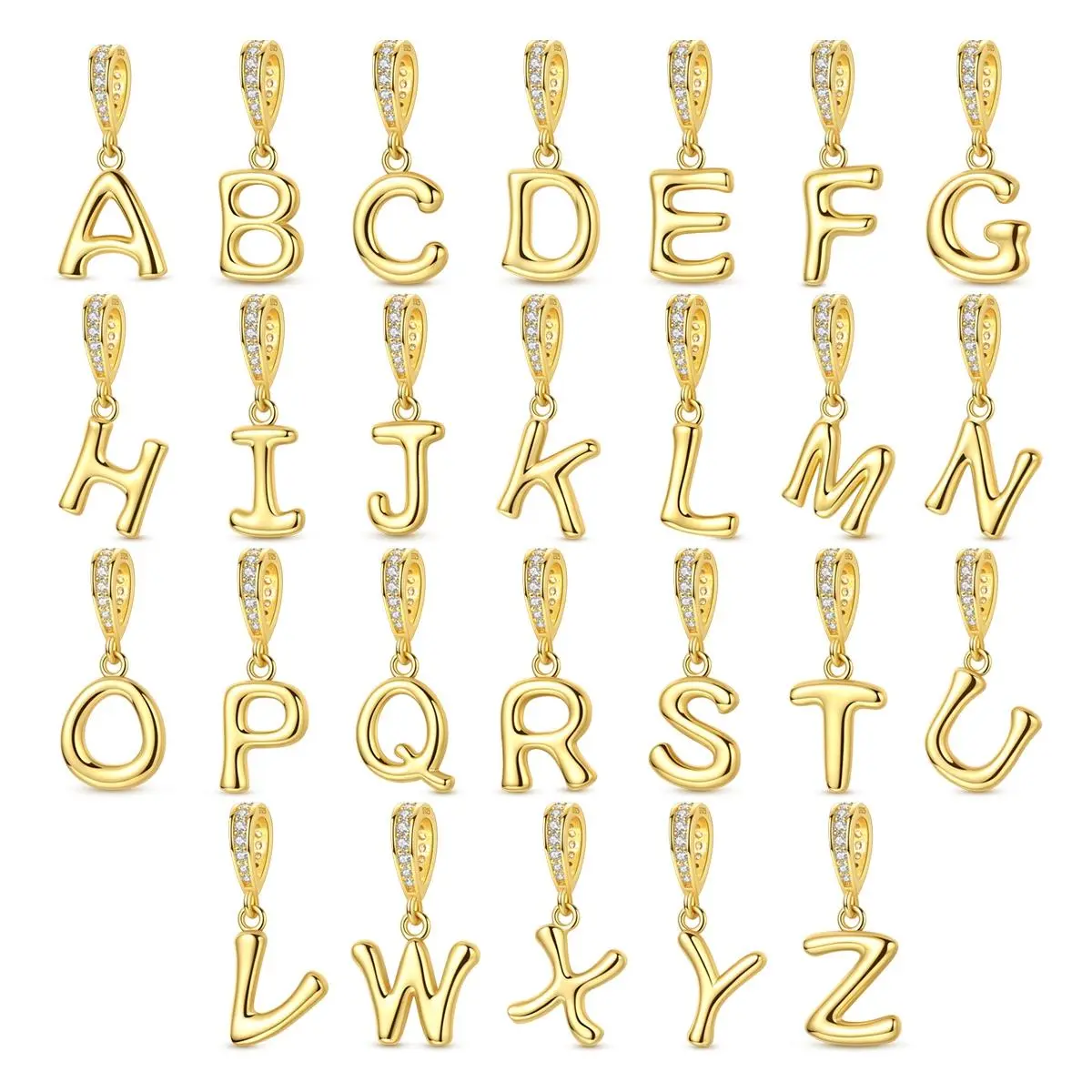MULA 14K gold-plated letter pendant, 925 sterling silver, set with cubic zirconia, customizable with letters A-Z, compatible with Pandora bracelets and necklaces, the perfect gift for girls and women.
