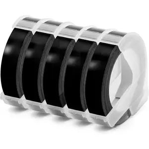 Replacement for Dymo Embossing Label Tape 9mm 3/8 Inch 3D Plastic 1741670 for Dymo Organizer Xpress Tape 1540 1550 1570 Office Mate II 12965 DYM12966 Embossed Labels, White on Black 5-Pack