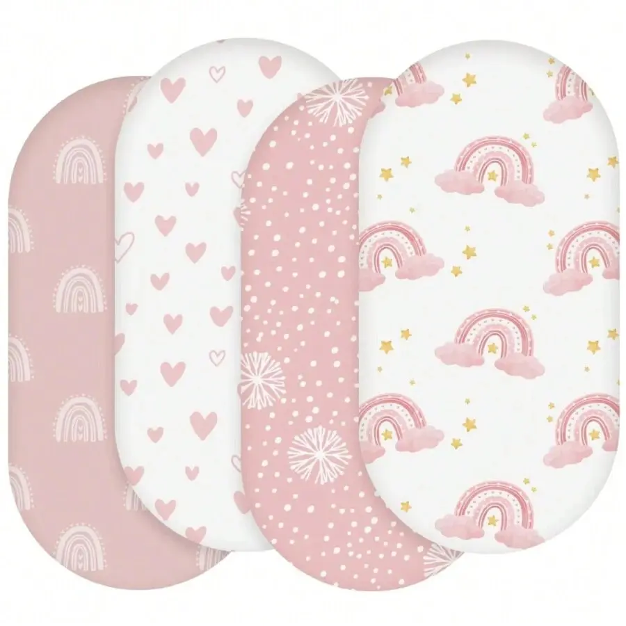 Unisex 4-Pack Bassinet Sheets, Neutral Baby Bedding Set with Universal Fit for Rectangle, Round, Oval Bassinet Mattresses and Pads