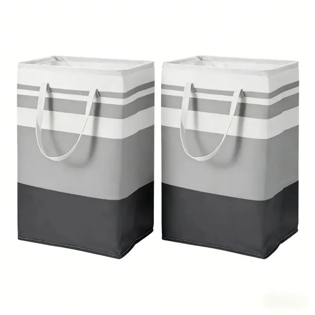 2 Pack Laundry Hamper, 75L Large Capacity Collapsible, Waterproof Canvas with Long Handles Tall Laundry Basket Stands Upright & Keeps Clothes Organized for College Students, Families, Moms & Roommates, for College Dorm, Laundry Room, Bedroom & Bathroom