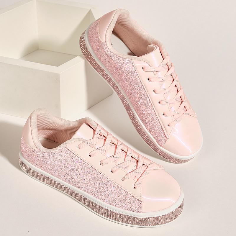 Women's Glitter Tennis Sneakers Neon Dressy Sparkly Sneakers Rhinestone Bling Wedding Bridal Shoes Shiny Sequin Shoes
