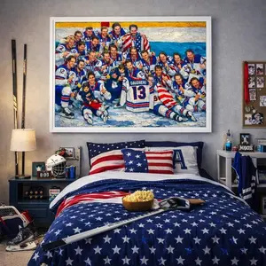 [UNFRAMED POSTER] USA Hockey Gold Medal Team Celebration Print, Textured Style Painting Sports Decor