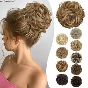 Iridescent Messy Bun Hair Piece Wavy Curly Scrunchies for Women Short Synthetic Tousled Bun with Elastic Band Stretchy Fluffy Chignon Ponytail Updos