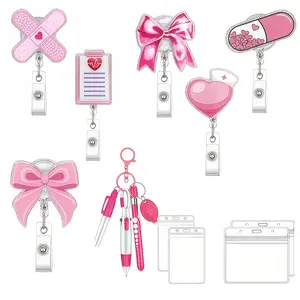Medical Theme Nursing Badge Clip Set, Nurse, Includes Pen, Fluorescent Pen, Eld Light Keychain, Acrylic Material, 360 Degree Rotating Design