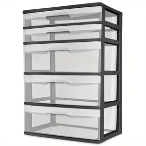 New Sterilite Plastic 5 Drawer Wide Tower Black