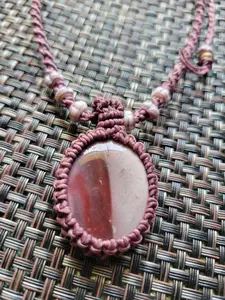 Noreena Jasper Macramé Necklace – Two-Tone Pendant on Adjustable Spiral Braided Cord