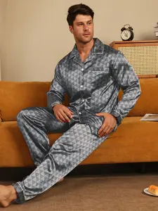 Men's Long Sleeve Silk Satin Sleepwear Set, Long Sleeve + Pants, 2026 New Homeewear Cardigan, Outdoor & Indoor Wear