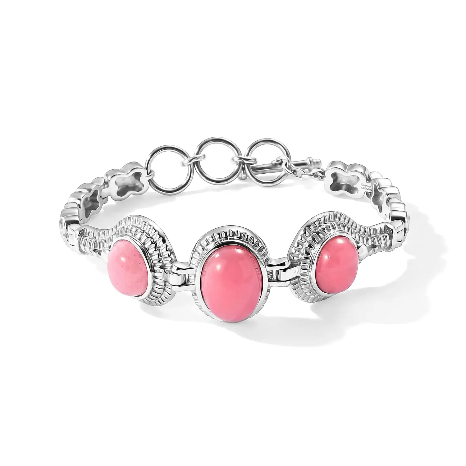 EverTrue Pink Jade (D) 25.20 ctw Bracelet in Stainless Steel (6.50-8.0In)