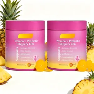 Her Juicy Hawaiian Pineapple Gummies Women’s Probiotics 60ct with Slippery Elm & Prebiotics, Support Feminine Balance, Comfort & Gut Health Digestive Women's Probiotic Gummies with Slippery Elm 60ct