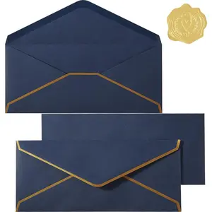 30 Pack Thick #10 Business Envelopes with Gold Border, 4 1/8 x 9 1/2 Thick Paper Standard Envelopes with Stickers for Office Mailing Checks Letters Invoices, Navy Blue