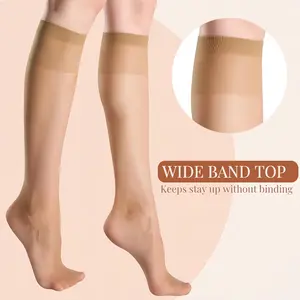 Sheer Knee High Stockings for Women, 6 Pairs Nude and Black Knee High Reinforced Toe Nylons Pantyhose for Women Fit Formal