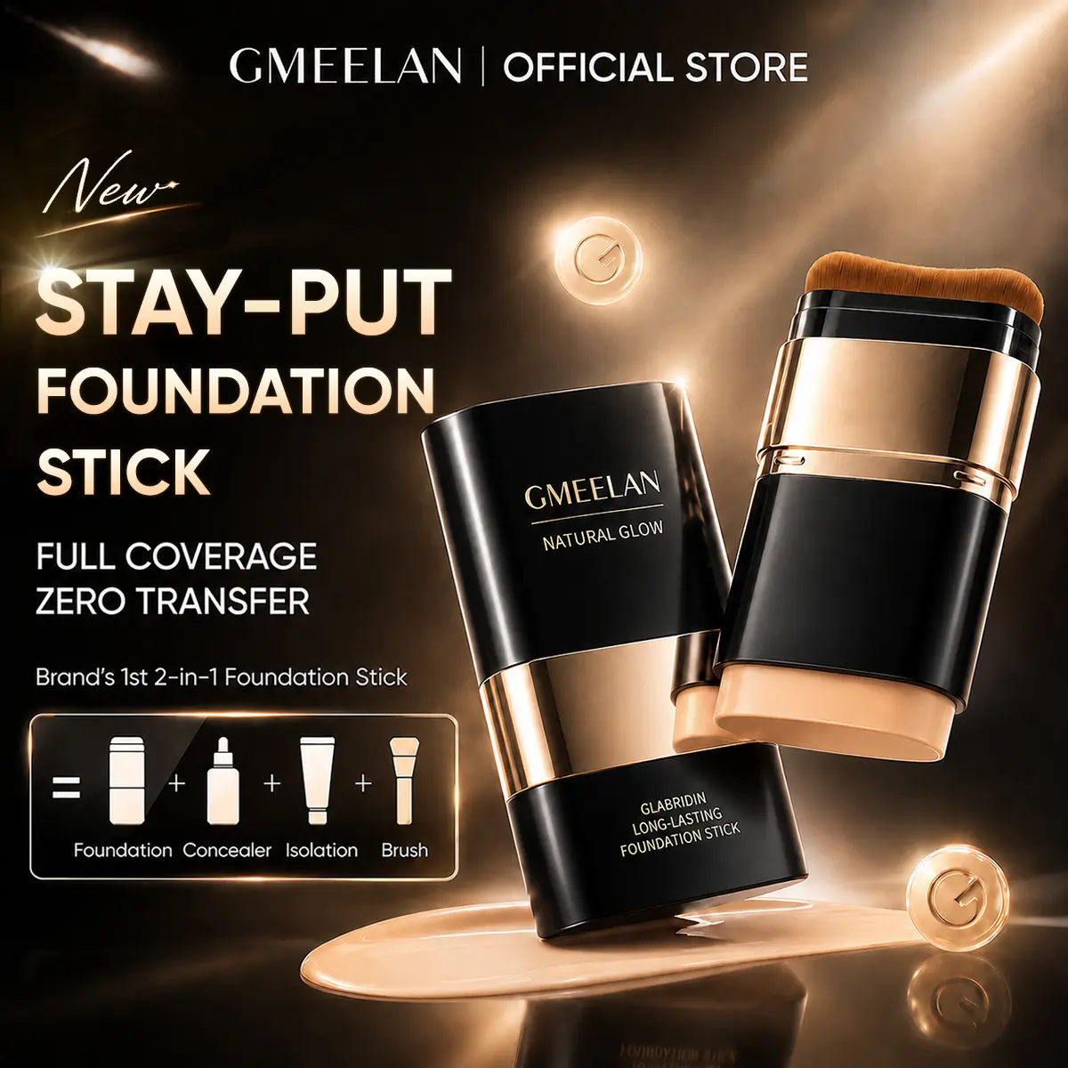 GMEELAN 【New Product】Glycyrrhizin Skin-Care Foundation Stick 16g -Contour Stick Full Coverage Soft Matte Long-Wear Lightweight Brighten for Oily Skin Natural Finish-Lasts for 24 Hours without Discoloration